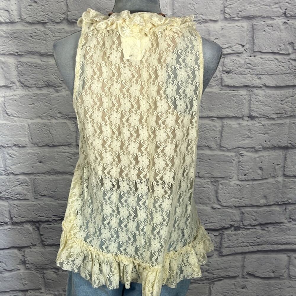 Forever 21 Cream Colored Lace Ruffle Front Sheer Blouse - Picture 5 of 10